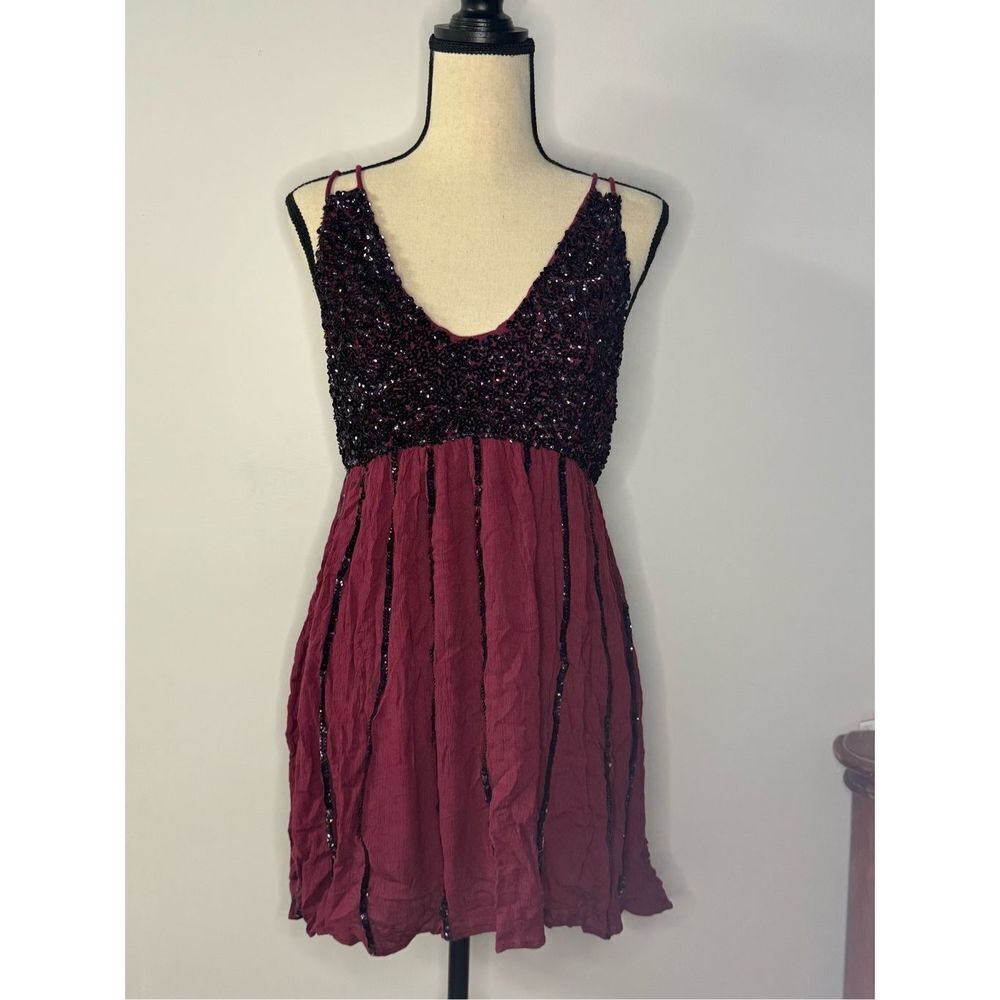Free People Dark Red Sequin Mini Dress